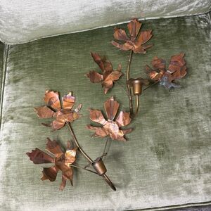 Copper Maple Leaf Wall Sconce Set of 2 Candle Holder Vintage